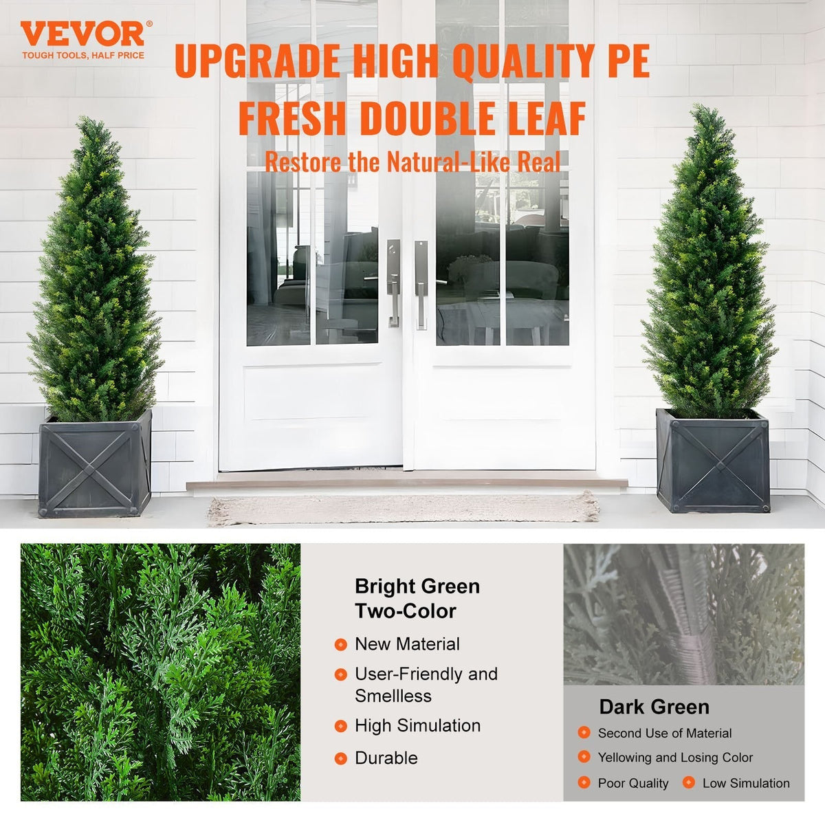 Artificial Cedar Topiary Tree, 48 inch Tall (2 Pieces), with Extra Leaves & Pot Faux Evergreen Fake Pine Cypress Trees Plant, UV Rated Artificial Greenery Set for Home Decor Indoor/Outdoor