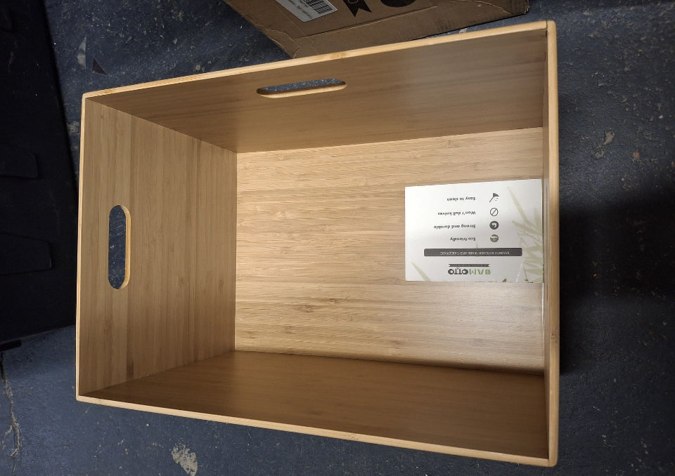 Open Box New  BAMOTTO Lidded Bamboo Storage Bins & Box/Cube/Basket, Home Kitchen and Office Storage Boxes with Handles & Stackable for Organizer Table