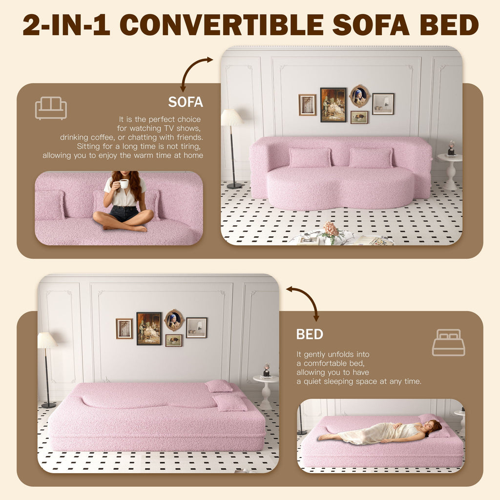 Modern Floor Sleeper Sofa Bed with 2 Pillows - Convertible Twin Size Folding Futon