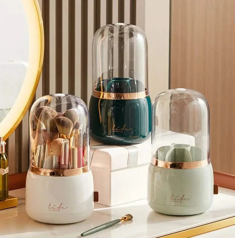 360° Rotating Makeup Brush Holder with Lid