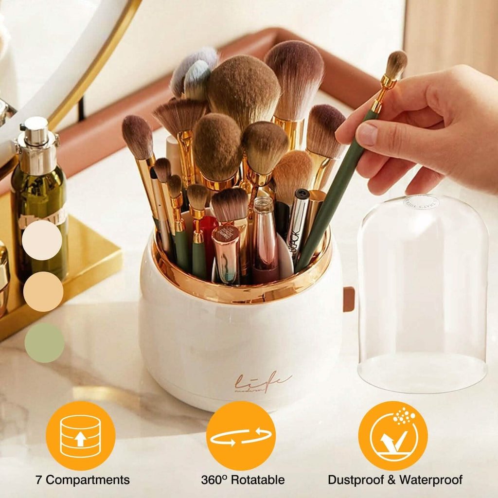 360° Rotating Makeup Brush Holder with Lid