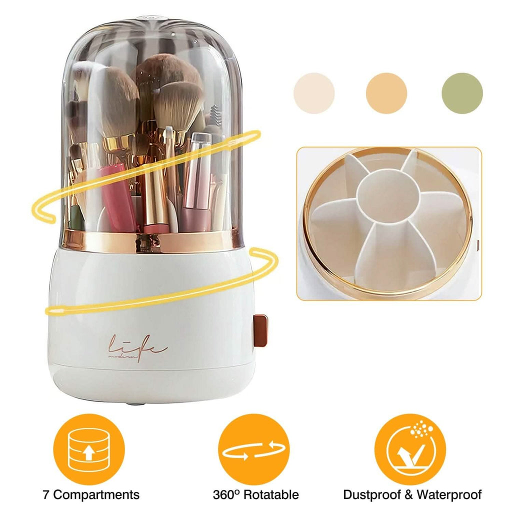 360° Rotating Makeup Brush Holder with Lid