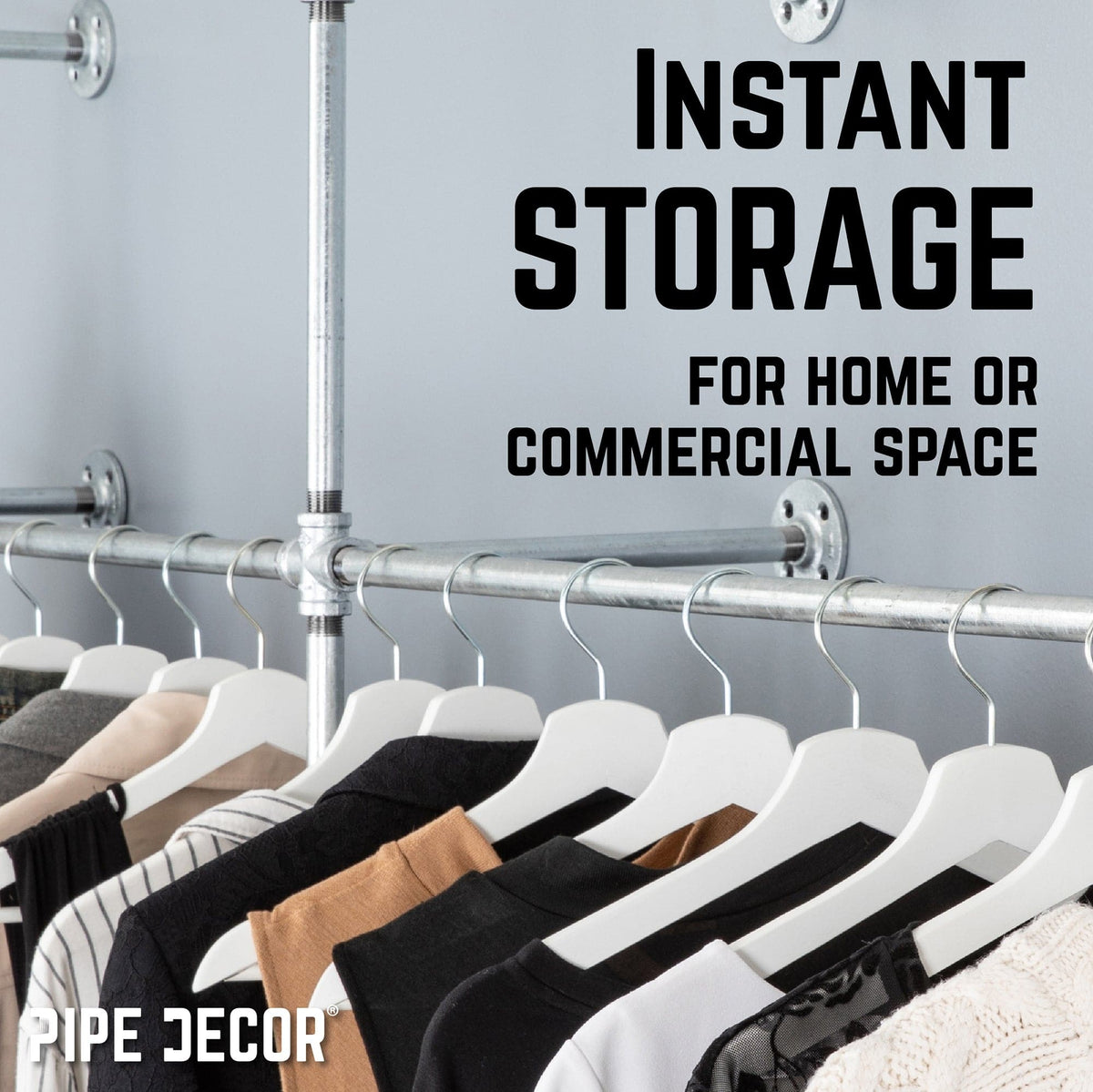 76.375 in. Galvanized Wall Mounted Clothing Rack, Double