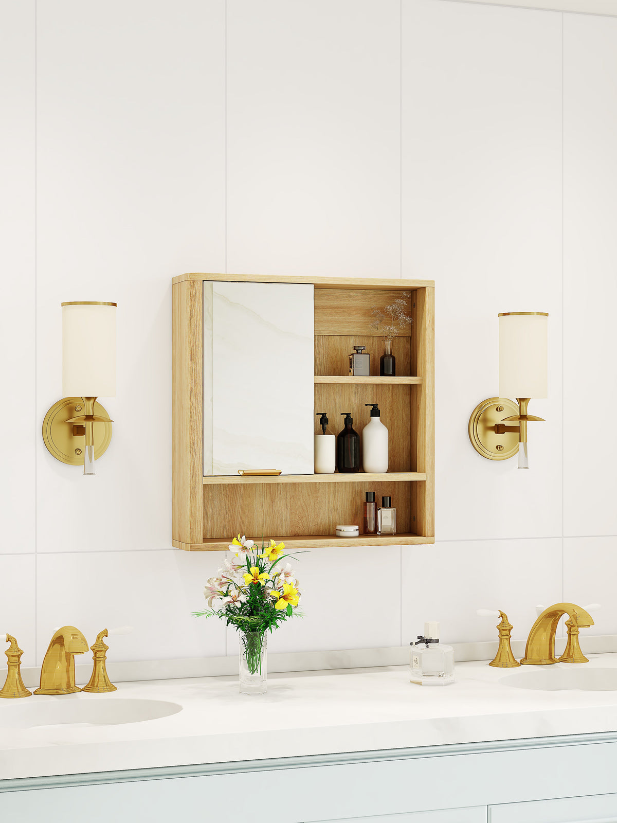 Natural Wood Finish Wall Mounted Mirror