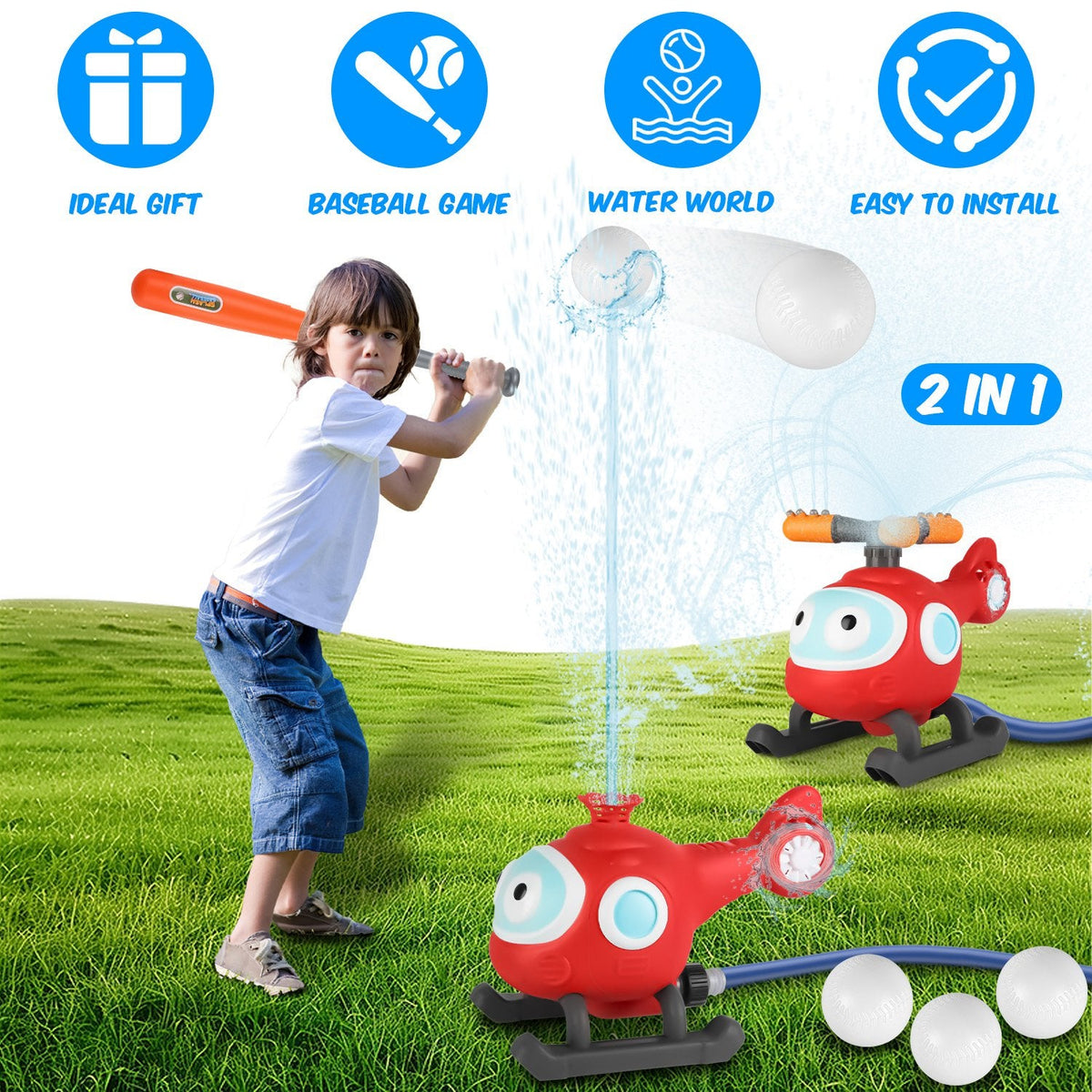2-in-1 Rotating Water Sprinkler & Baseball Toy