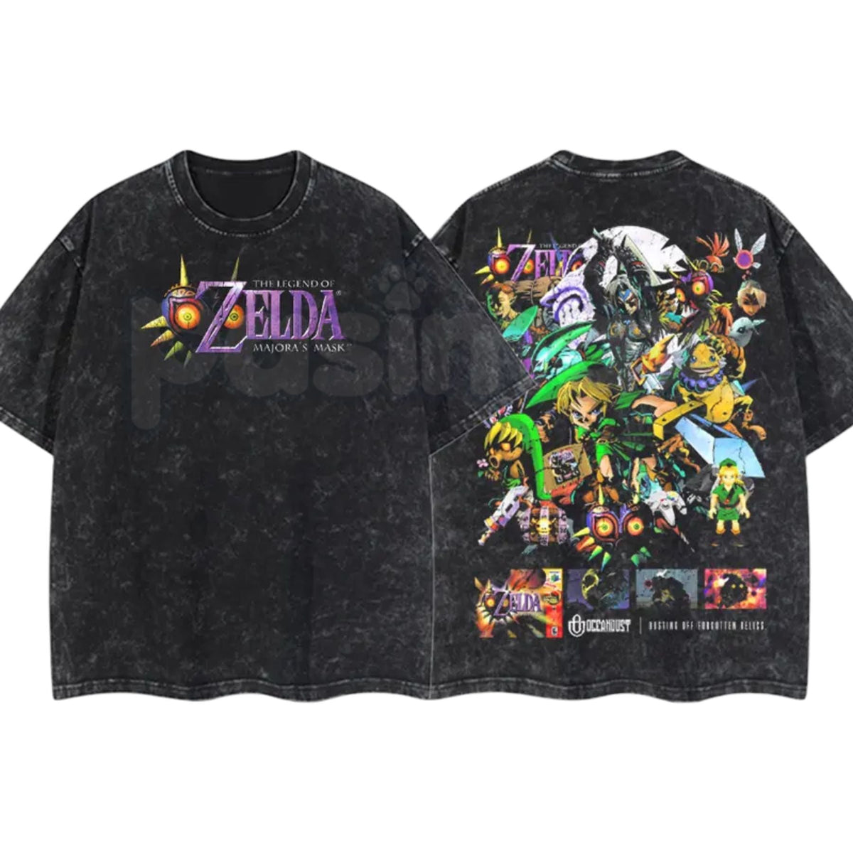 OceanDust4U Legend of Zelda Majora's Mask T-Shirt & Hoodie – Vintage Washed Graphic Apparel, Lightweight Retro Gaming Streetwear