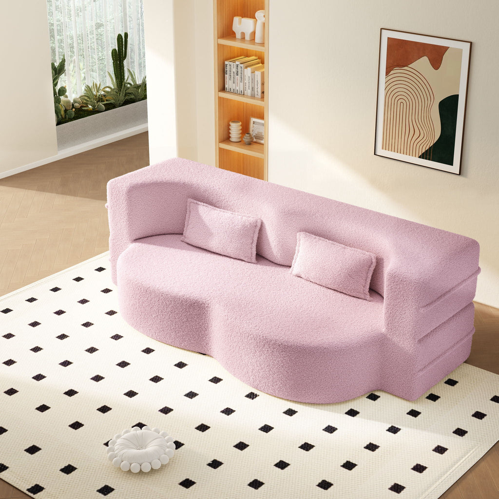 Modern Floor Sleeper Sofa Bed with 2 Pillows - Convertible Twin Size Folding Futon