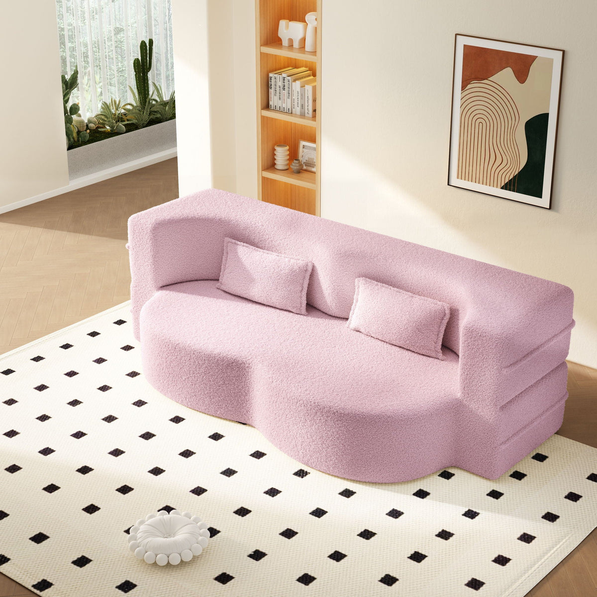 Modern Floor Sleeper Sofa Bed with 2 Pillows - Convertible Twin Size Folding Futon