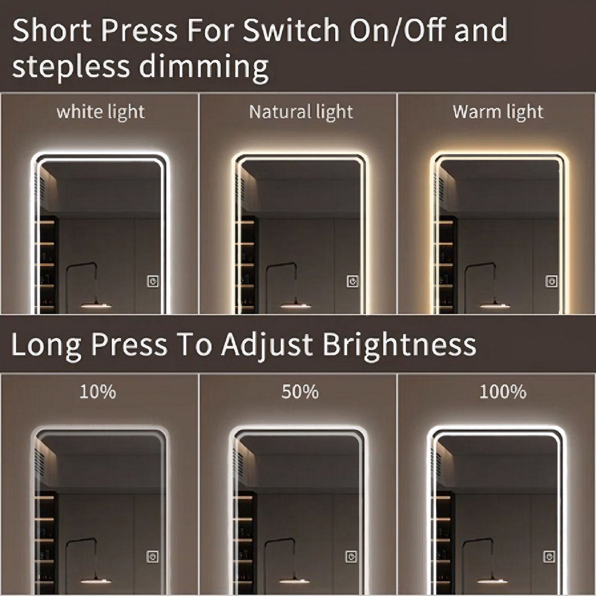Full Length Floor Mirror LED with Dimming & 3 Color Modes - Silver