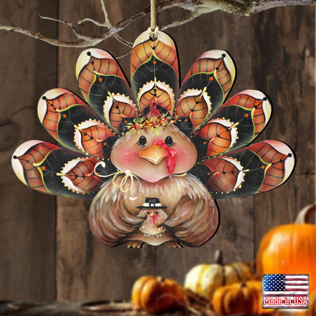 Be Thankful Turkey Sitter Wooden Ornaments