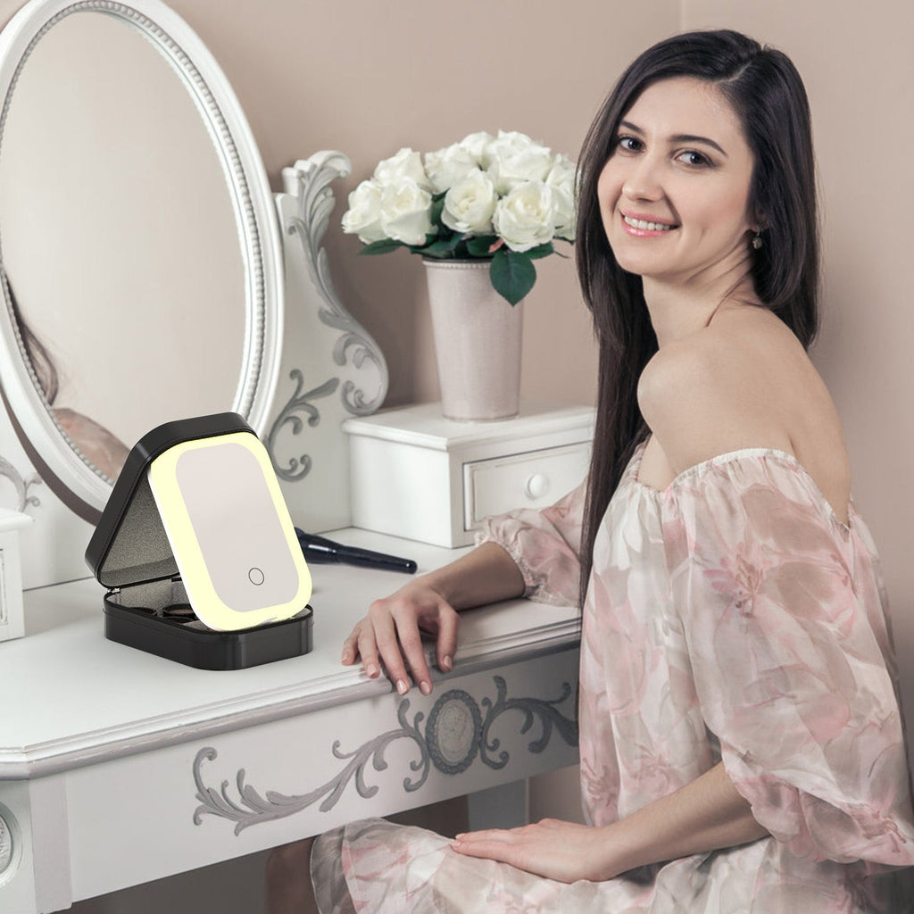 Portable Makeup Bag with Rechargeable LED Mirror