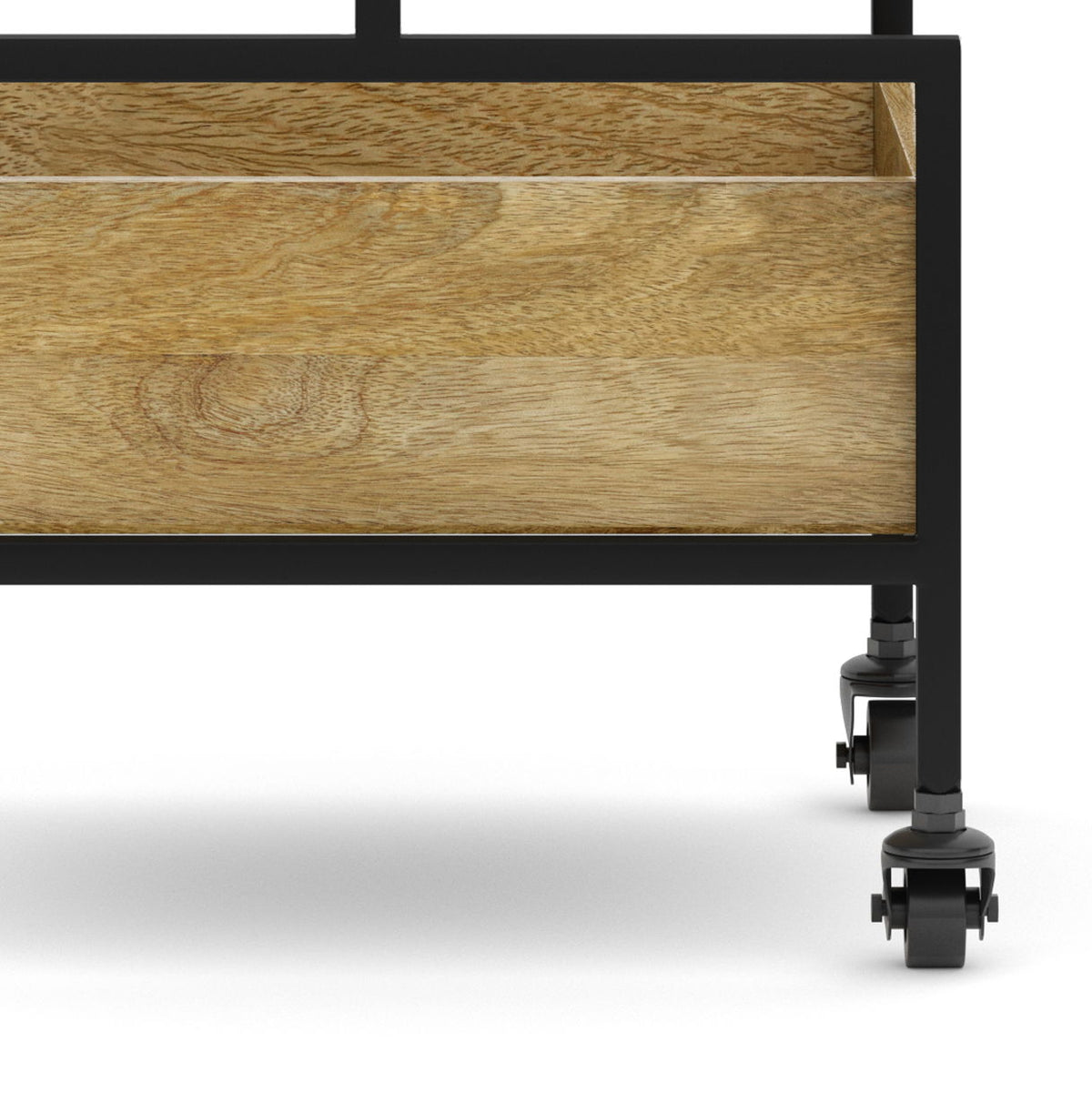 Natural Bar Cart with Mango Wood and Metal Frame - Natural