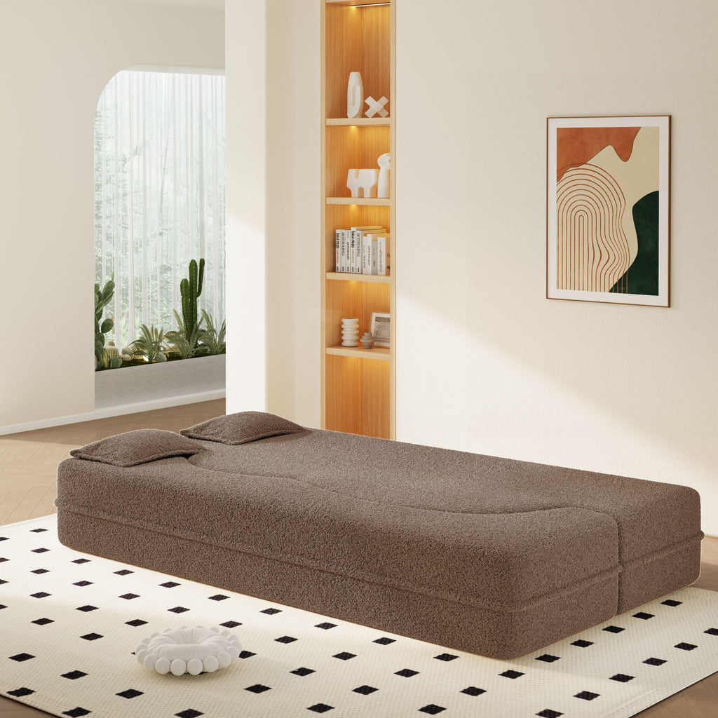 Modern Floor Sleeper Sofa Bed with 2 Pillows - Convertible Twin Size Folding Futon
