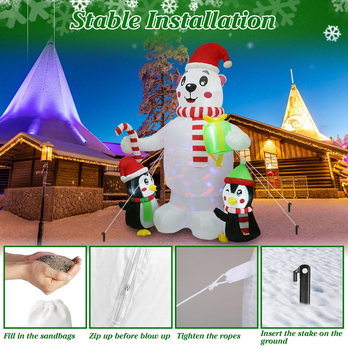 Polar Bear & Penguin Christmas Inflatable, 5.9 ft