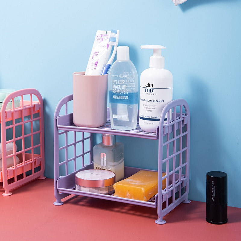 Double Storage Rack Kitchen Small Shelf Desktop Storage Rack Bathroom Sink Plastic Organizing Rack