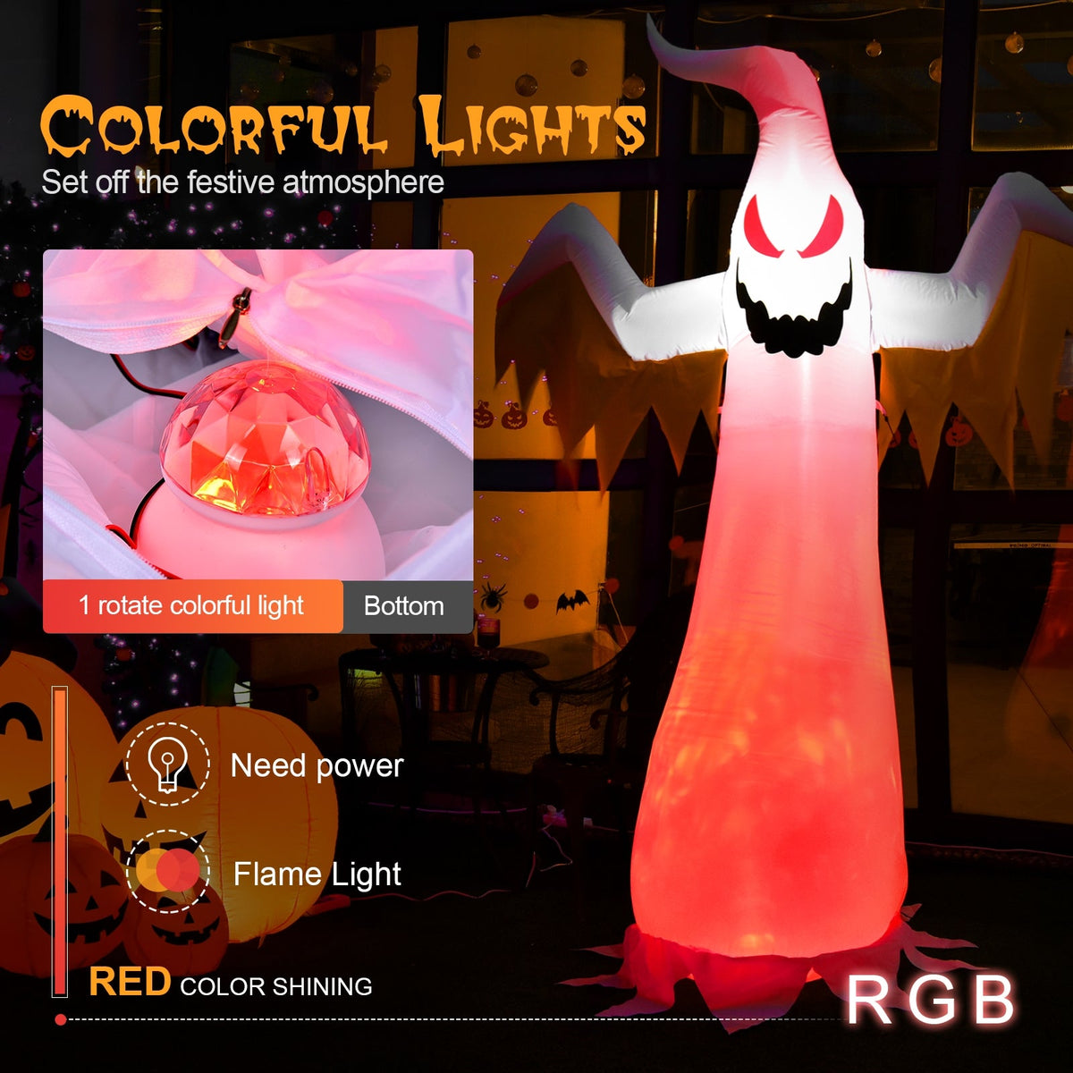 8-ft Halloween Ghost Inflatable with Flame-Effect LEDs