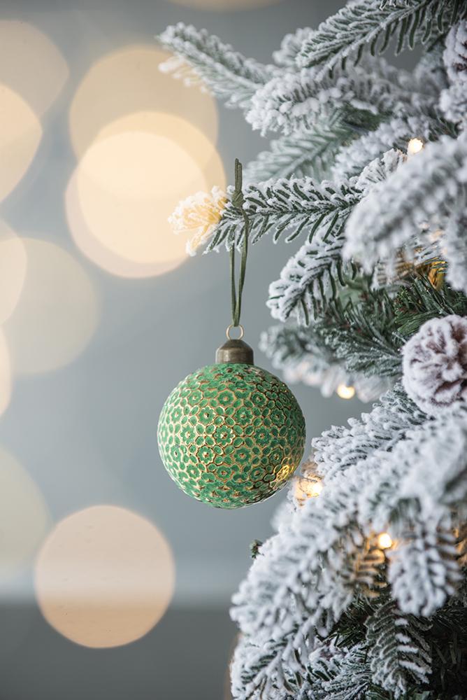 Green Glass Christmas Ball Ornaments — Set of 12