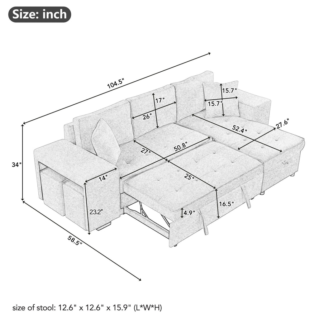 Modern L-Shape 3 Seat Reversible Sectional