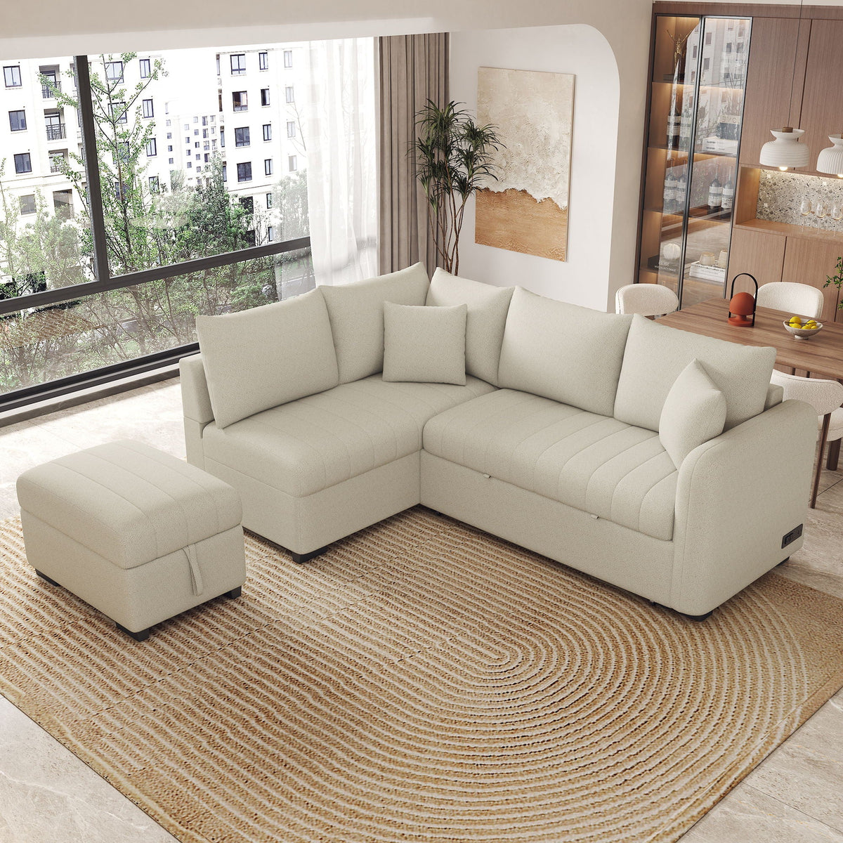 L-Shaped Sectional Pull Out Sofa Bed