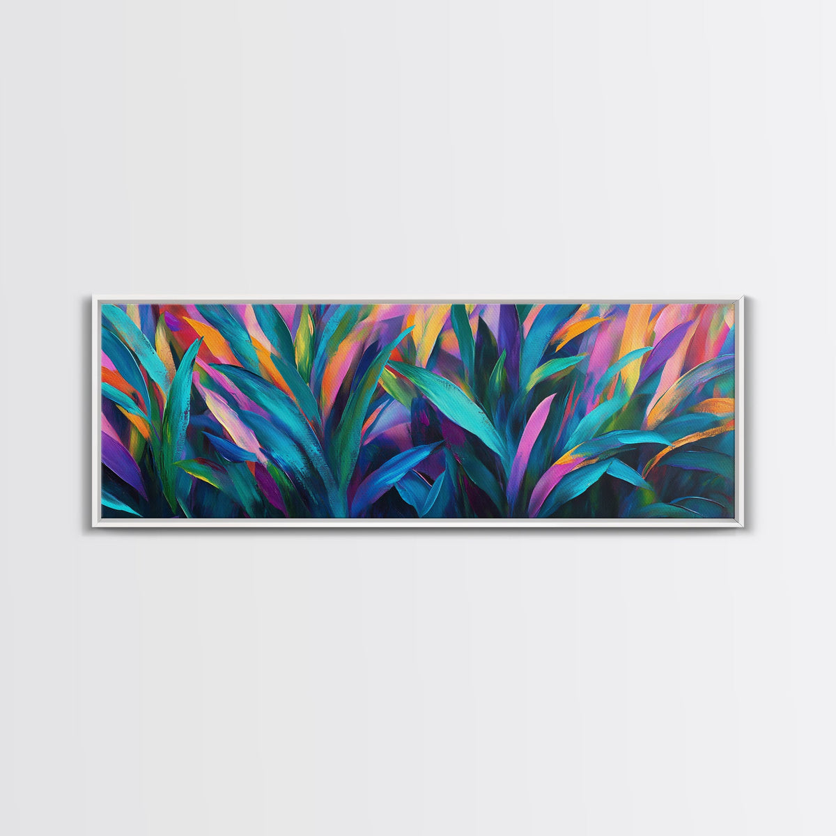 Abstract Leaves, Colorful Wall Art, Botanical Painting, Modern Home Decor, Framed Canvas Print, Boho Style, Living Room Artwork