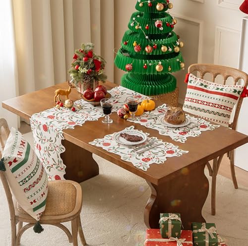 Fennco Styles Holiday Berries and Leaves Christmas Table Runner - Multicolored Festive Table Cover for Winter Holidays, Home Decor, Family Gatherings