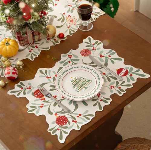 Fennco Styles Holiday Berries and Leaves Christmas Table Runner - Multicolored Festive Table Cover for Winter Holidays, Home Decor, Family Gatherings