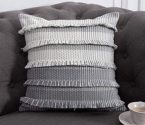Fennco Styles Two Tone Fringe Cotton Decorative Throw Pillow Cover & Inset 18" W x 18" L - Multicolored Cushion for Home, Couch, Bedroom, Living Room and Office Décor