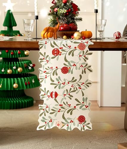 Fennco Styles Holiday Berries and Leaves Christmas Table Runner - Multicolored Festive Table Cover for Winter Holidays, Home Decor, Family Gatherings