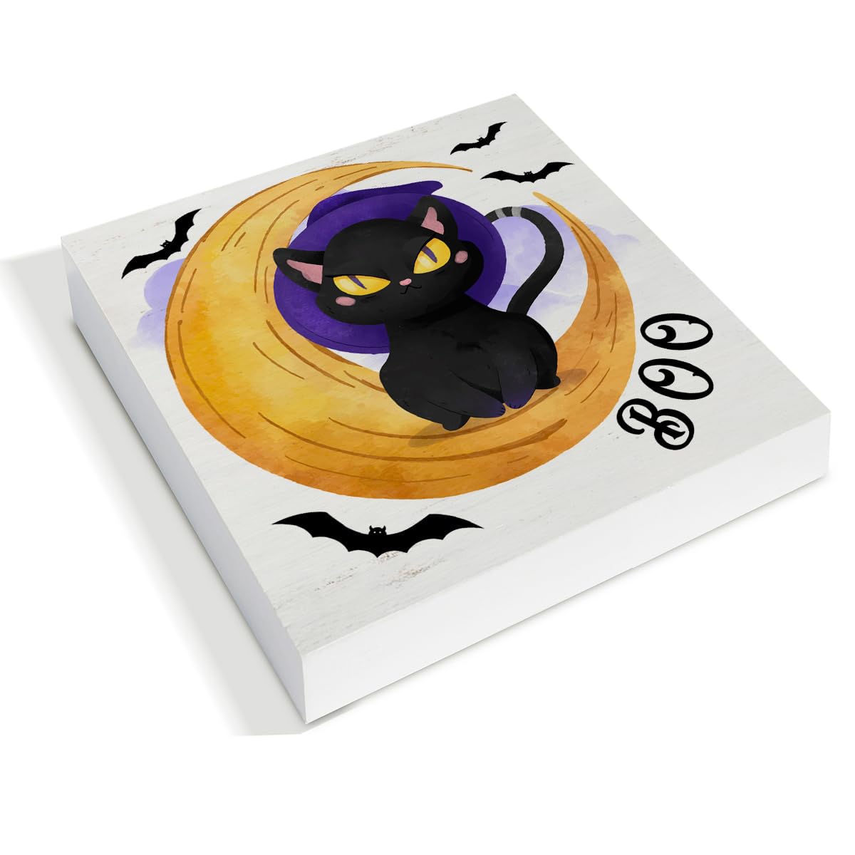HIJIE Black Cat & Bat Wooden Sign, 5 × 5 in