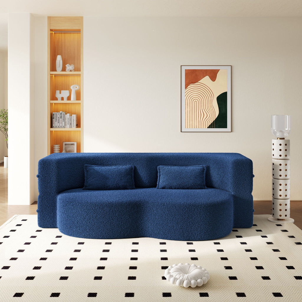 Modern Floor Sleeper Sofa Bed with 2 Pillows - Convertible Twin Size Folding Futon