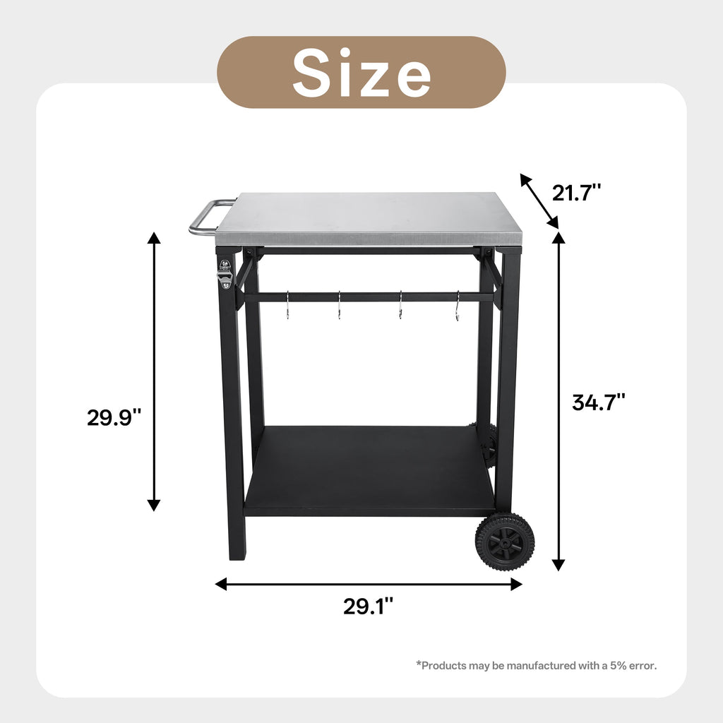 2-Tier Outdoor Grill Prep Cart with Stainless Steel Top