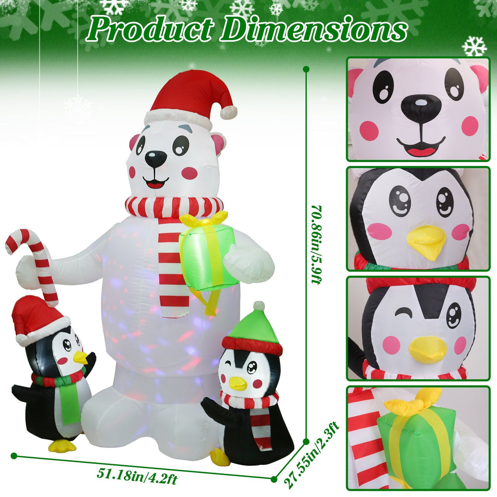 Polar Bear & Penguin Christmas Inflatable, 5.9 ft