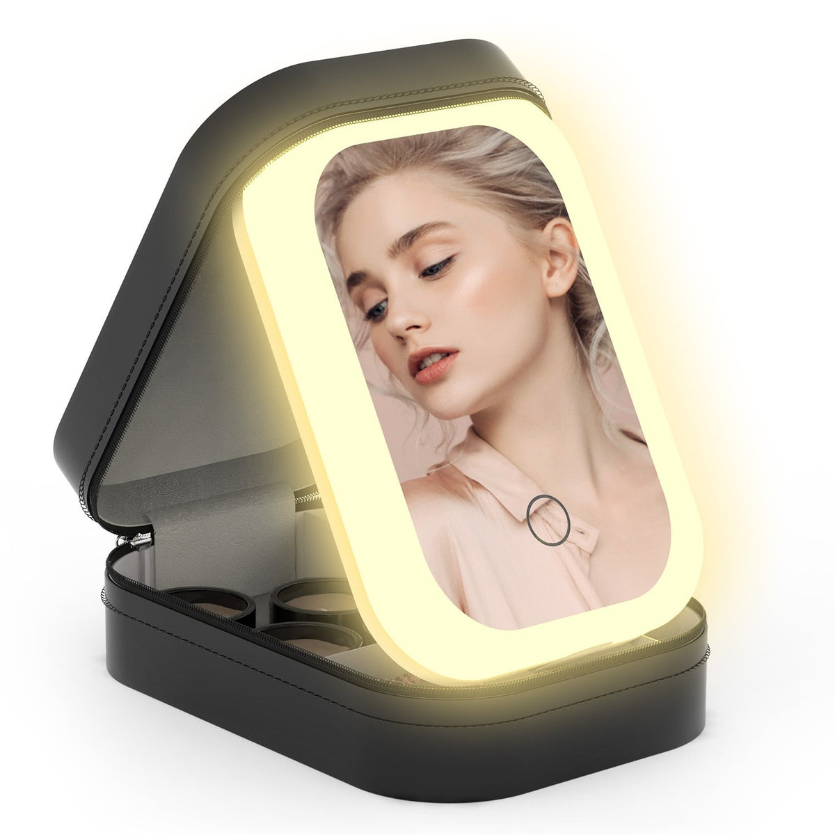 Portable Makeup Bag with Rechargeable LED Mirror