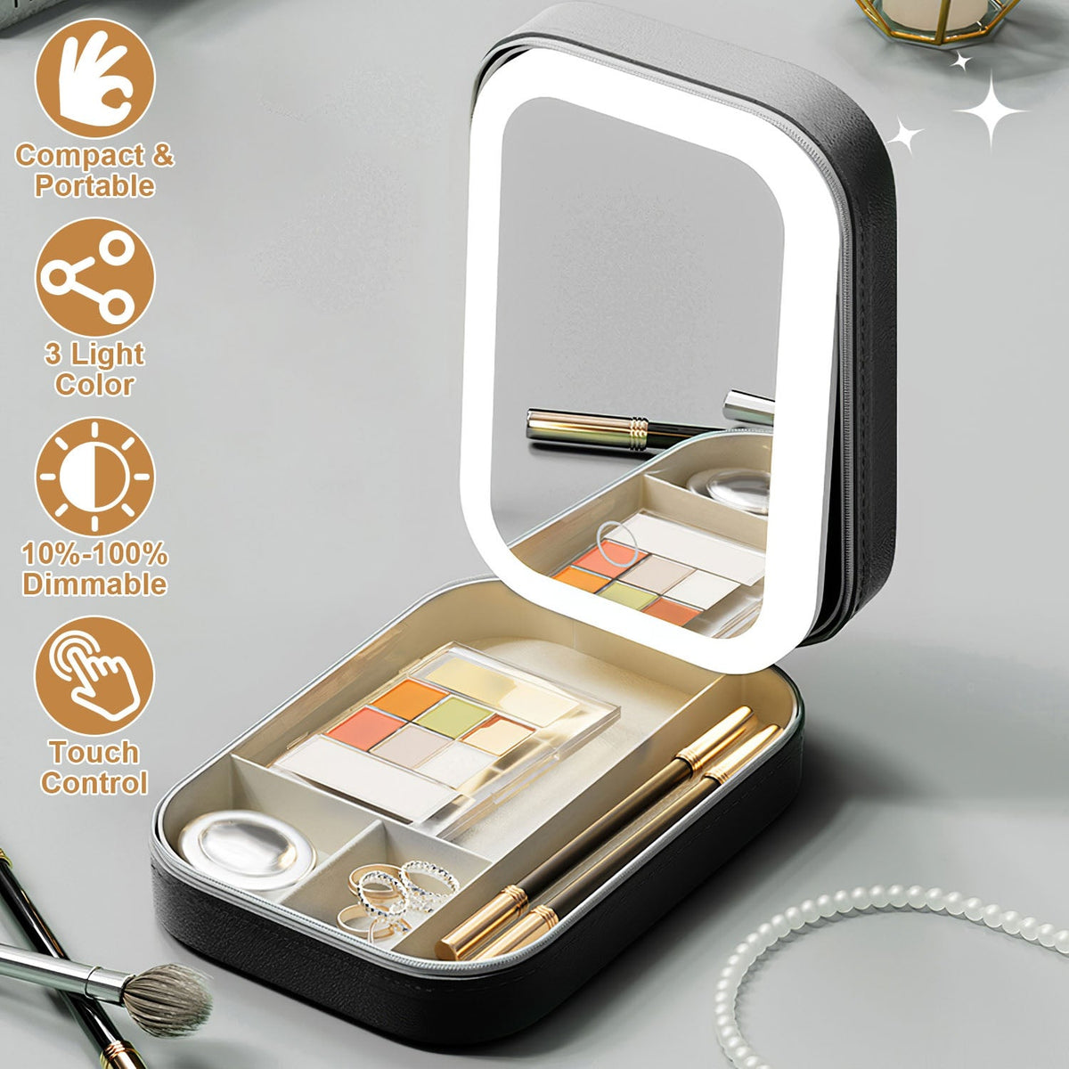 Portable Makeup Bag with Rechargeable LED Mirror