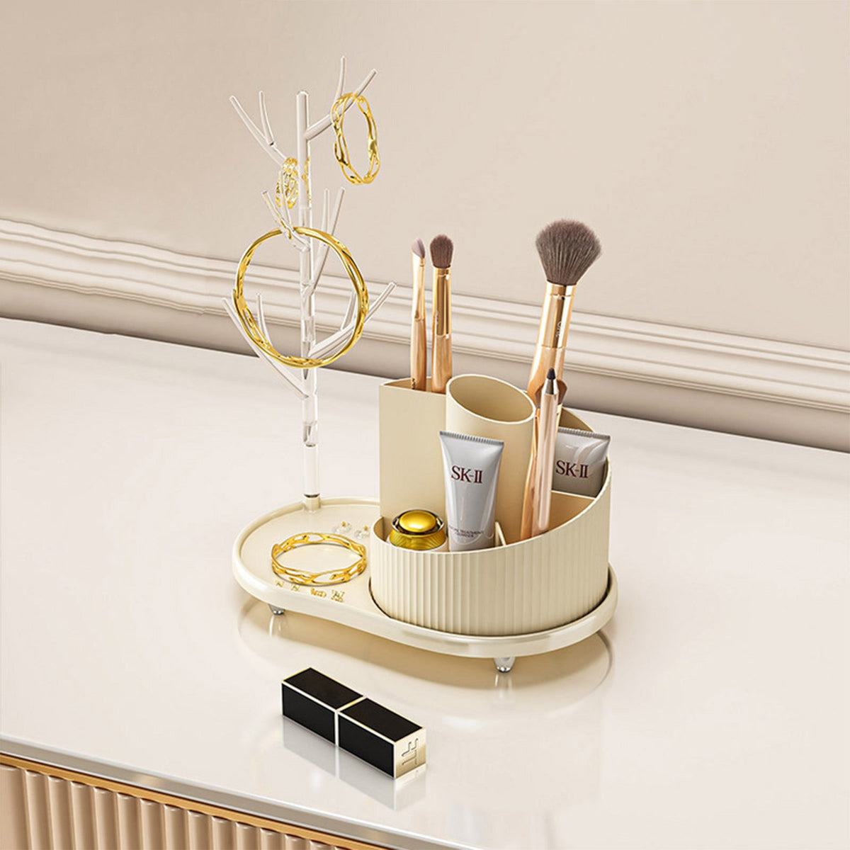 Rotating Makeup Organizer – Large-Capacity Cosmetic Display Case for Brushes, Lipsticks and Skincare, 360° Spinning Vanity Organizer