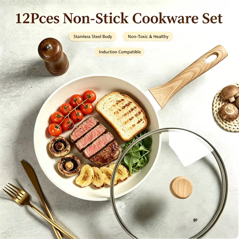 12-Piece Stainless Steel Cookware Set – Black