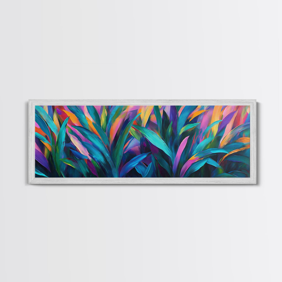 Abstract Leaves, Colorful Wall Art, Botanical Painting, Modern Home Decor, Framed Canvas Print, Boho Style, Living Room Artwork