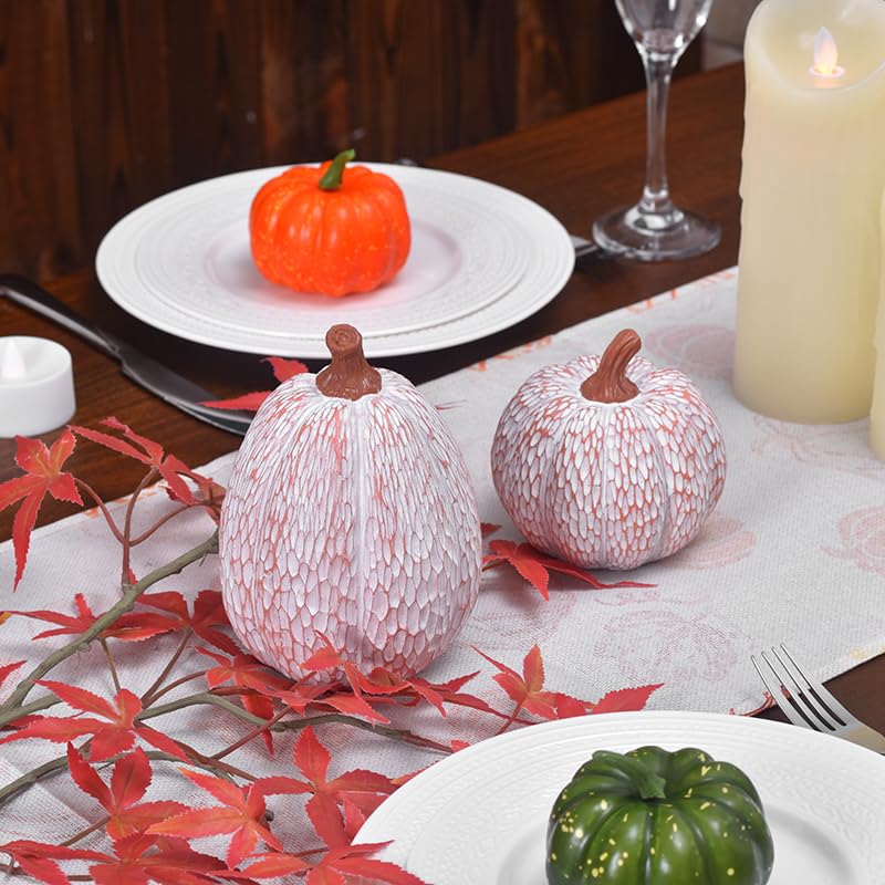 OVOOTOK White Resin Pumpkins, Set of 2