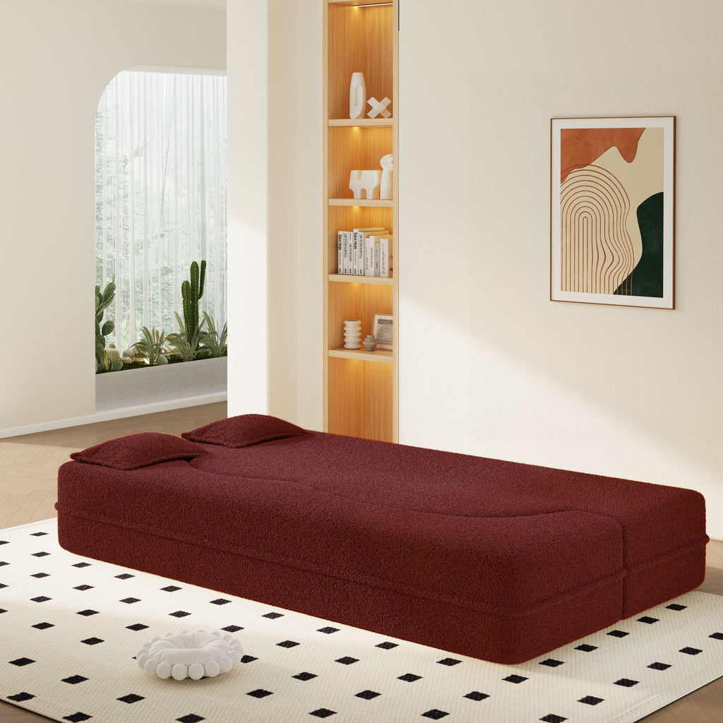Modern Floor Sleeper Sofa Bed with 2 Pillows - Convertible Twin Size Folding Futon
