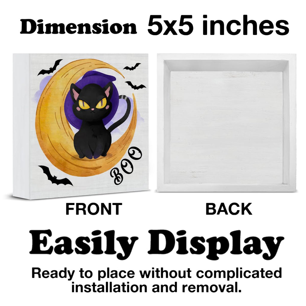 HIJIE Black Cat & Bat Wooden Sign, 5 × 5 in