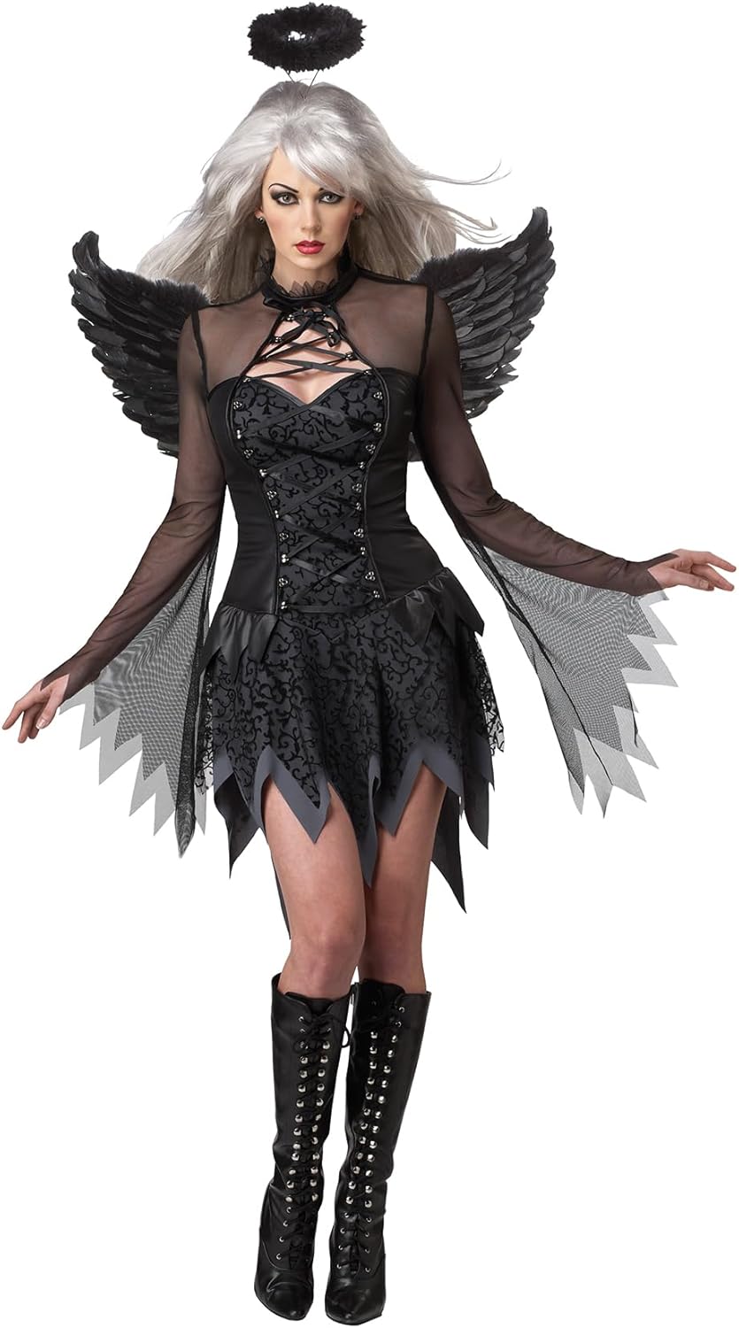 Women's Fallen Angel Dress, Wings & Halo Costume
