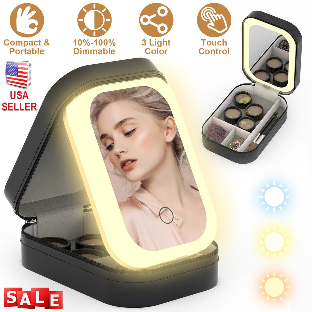 Portable Makeup Bag with Rechargeable LED Mirror
