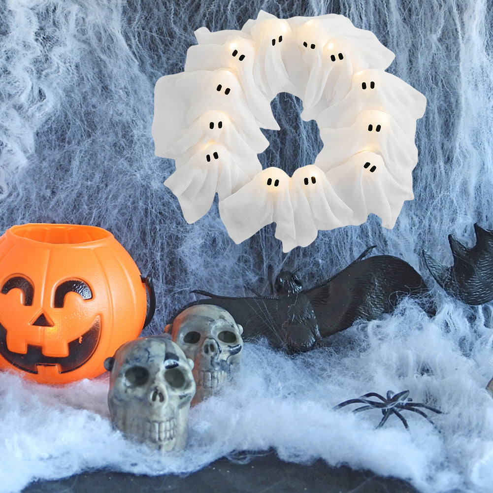 Light-Up Halloween Ghost Wreath, 12 LEDs