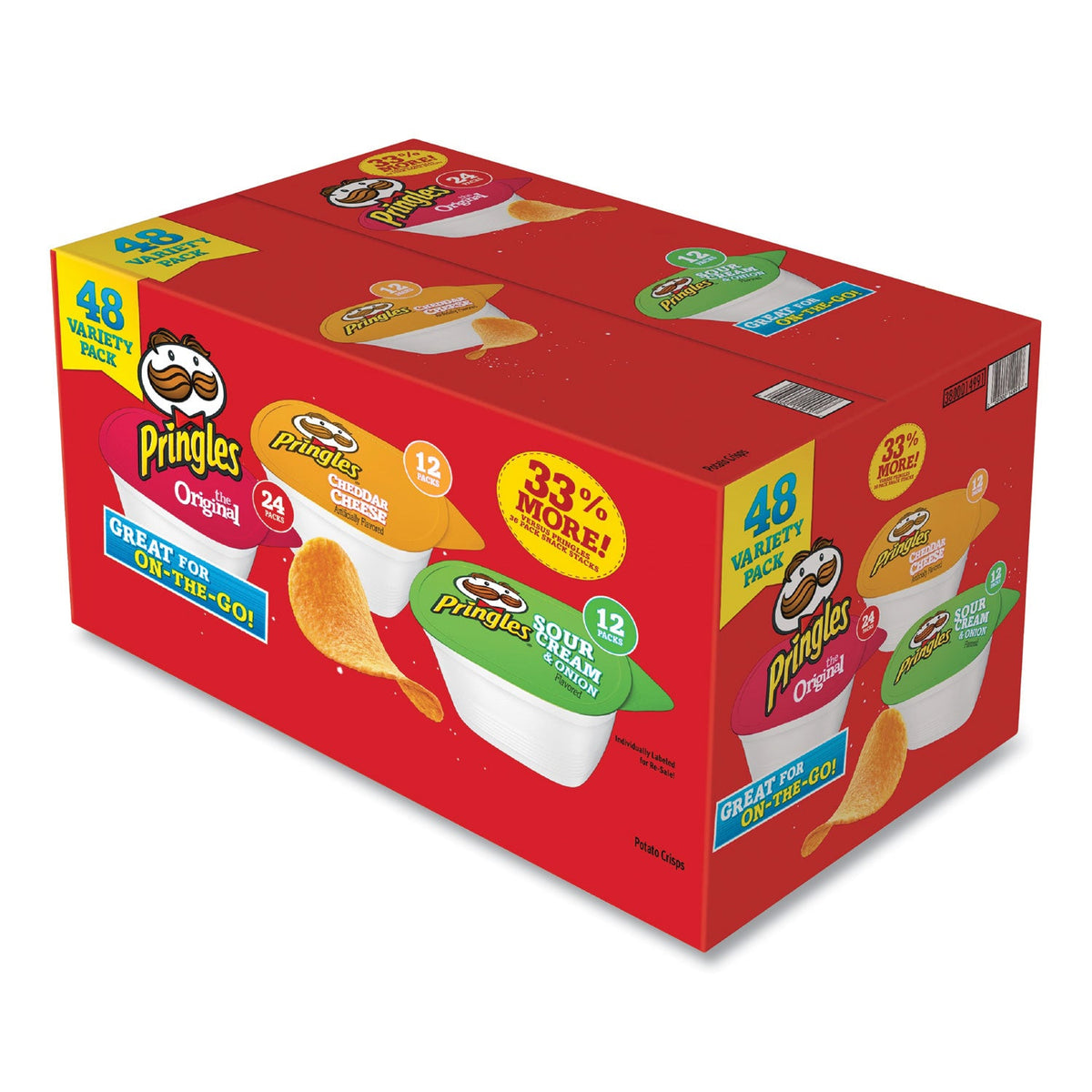 Pringles Potato Chips; Original; Cheddar Cheese; Sour Cream and Onion, 0.74 oz Canister, 48/Carton