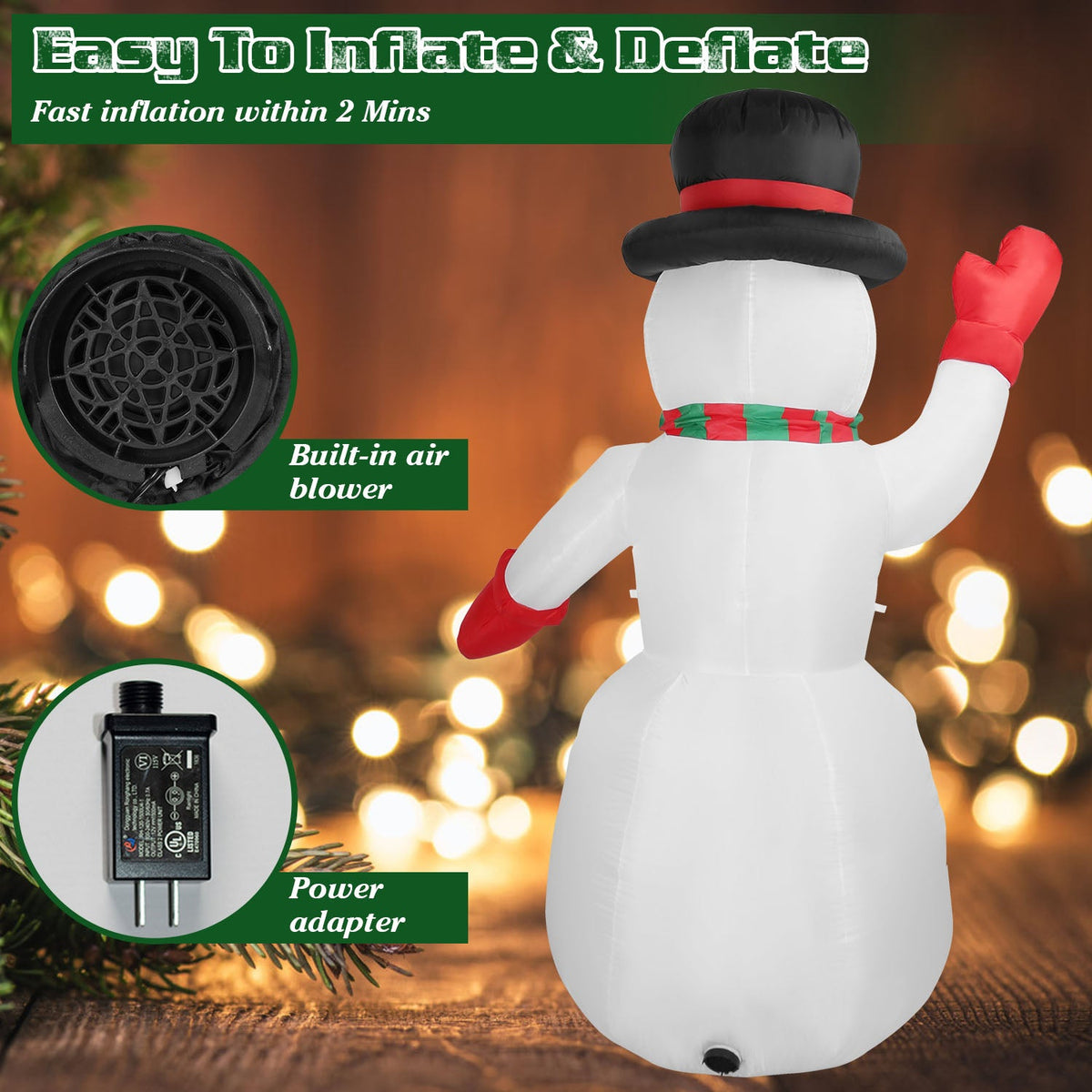 Light-Up Christmas Snowman Inflatable, 7.9 ft