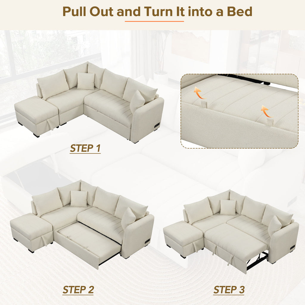 L-Shaped Sectional Pull Out Sofa Bed
