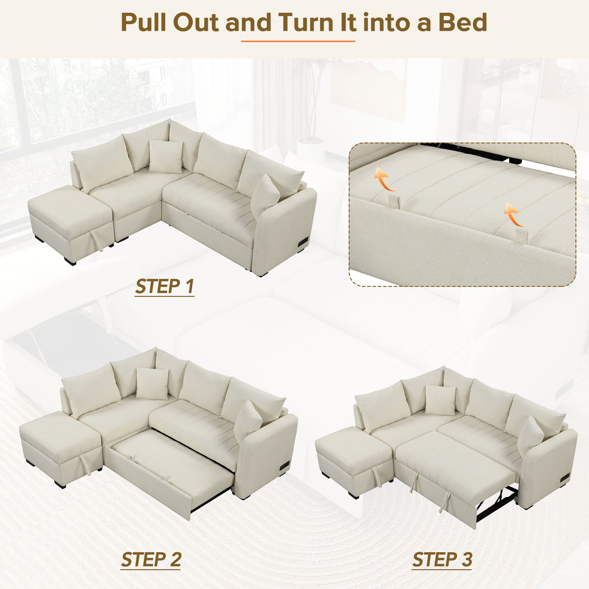 L-Shaped Sectional Pull Out Sofa Bed