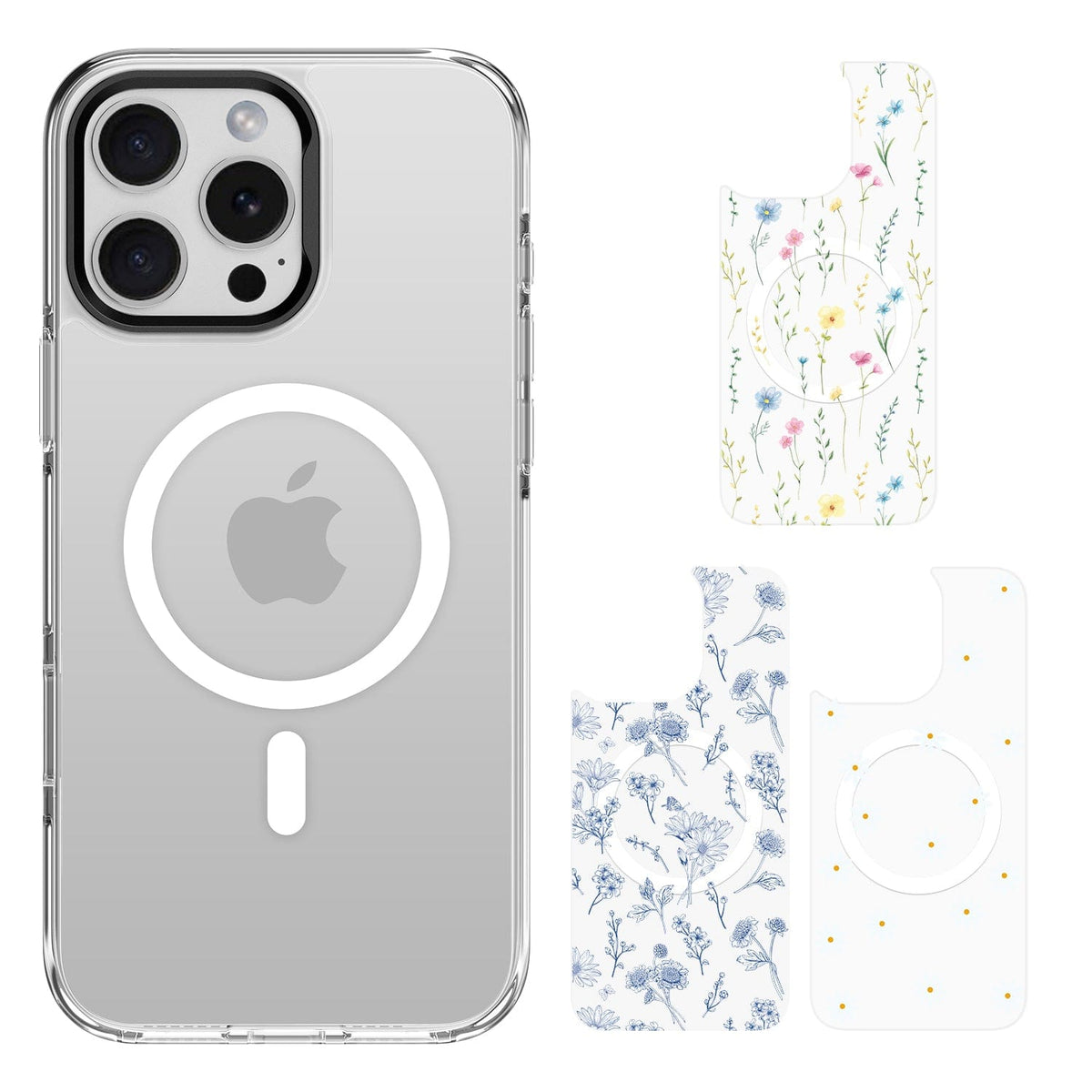 iPhone 16 Pro Case with Swappable Floral & Marble Designs - Wireless Charging | Inspire Series