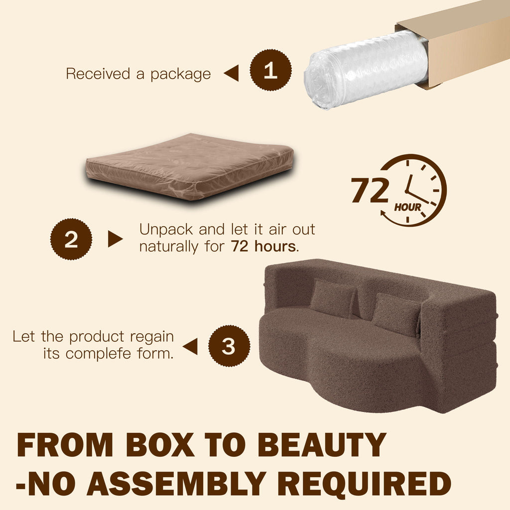 Modern Floor Sleeper Sofa Bed with 2 Pillows - Convertible Twin Size Folding Futon