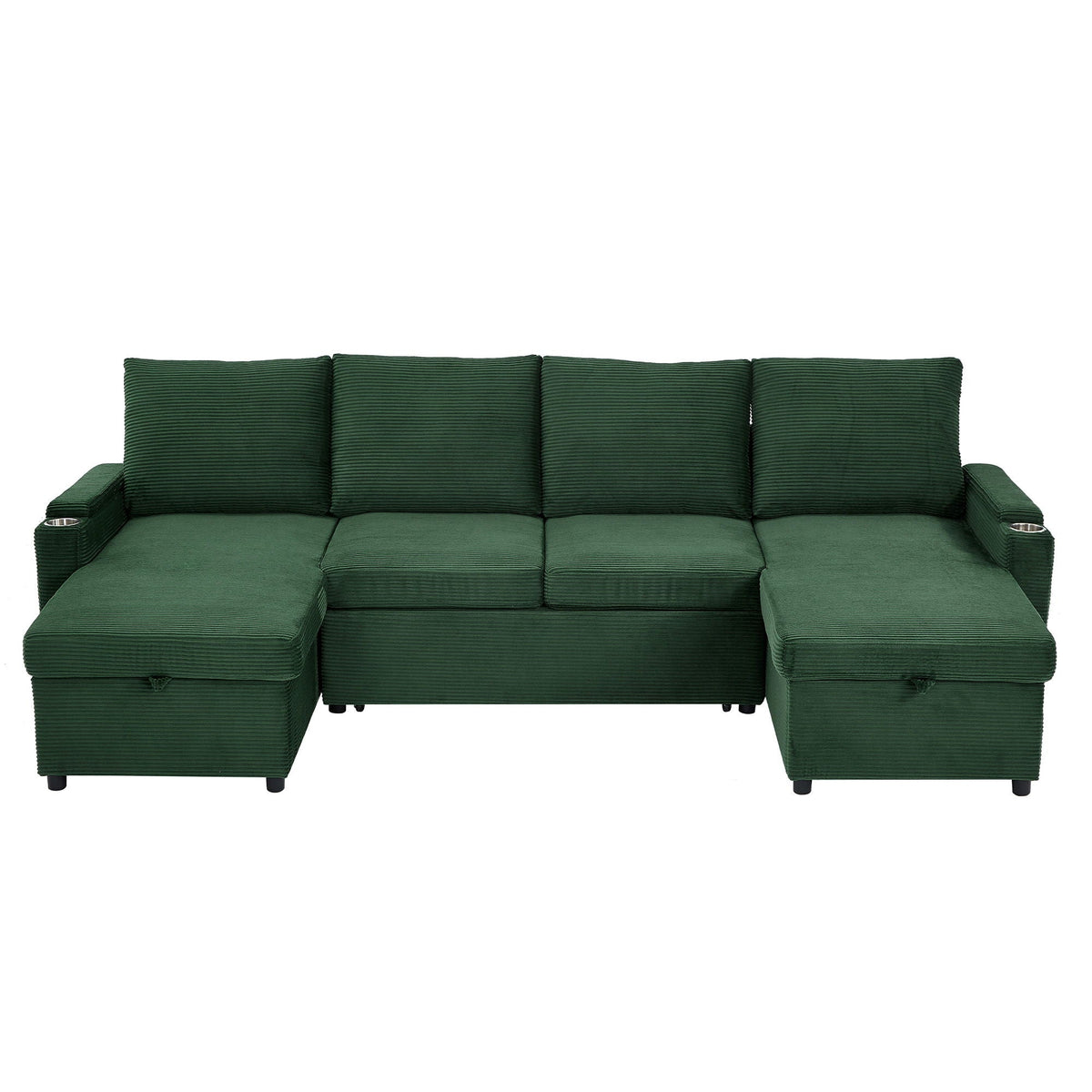 U Shaped Sectional Sofa Bed with Storage Chaise Lounges and USB Ports - Gray, Dark Green, Black